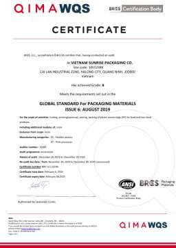 BRCGS Global Standard for Packaging Materials · Vietnam Sunrise Packaging Co., Ltd